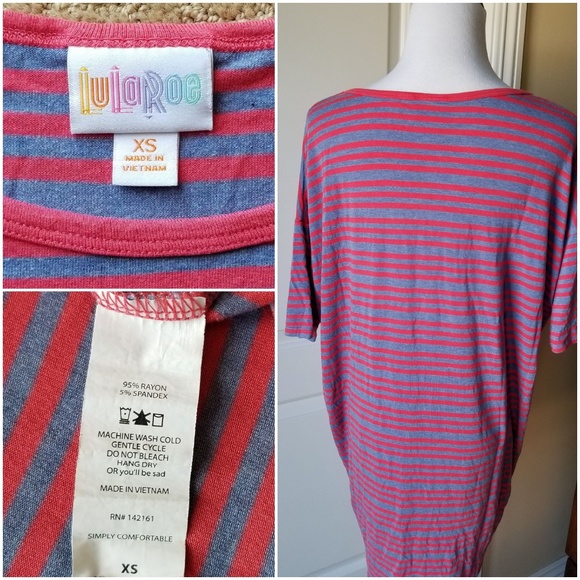 LuLaRoe Irma Pink Blue Tunic Stripe Lightweight XS - Picture 2 of 2